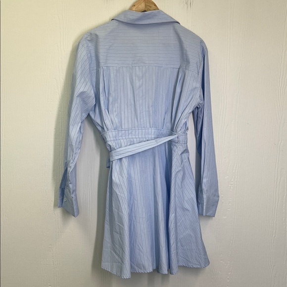 Lulus - Hamptons Aesthetic Blue White Striped Long Sleeve Wrap Dress Size Medium - Picture 13 of 13